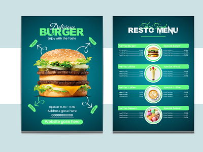 Restaurant menu design a4 burger burger menu cafe design food food menu food menu design food menu post design green menu hotel cafe menu menu modern menu simple menu design