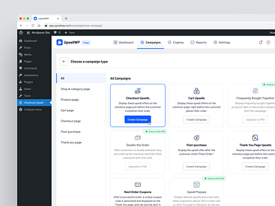 UpsellWP - Campaign Types campaign campaign types dailyui minimal ui ui inspiration uiux upsellwp