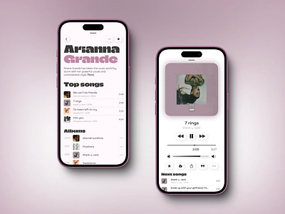 Music Mobile app prototype ariana grande artist profile clean design drag and drop figma interactive design minimalist ui mobile design mobile ui modern ui motion design music app music interface music player playlist design streaming app ui design user interface ux design