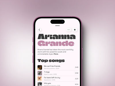 Music Mobile App app prototype ariana grande artist profile clean design drag and drop figma interactive design minimalist ui mobile design mobile ui modern ui motion design music app music interface music player playlist design streaming app ui design user interface ux design