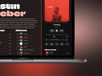 Desktop Music App - Justin Bieber app prototype artist profile clean design desktop design desktop ui drag and drop figma interactive design justin bieber modern ui motion design music app music interface music player playlist design pop music streaming app ui design user interface ux design