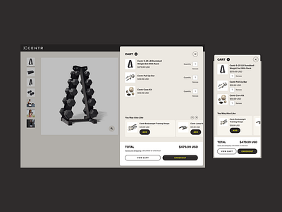 Centr Mini Cart bag cart checkout chris hemsworth commerce cross sell exercise fitness gym health mini cart pilates product shop training ui up sell ux weights wellness