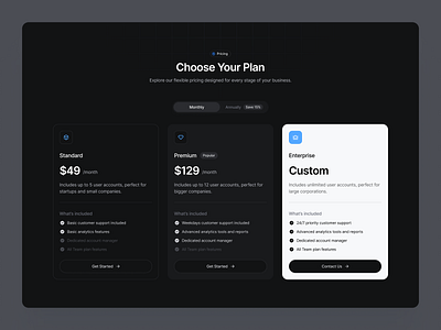 Pricing Dark Mode - SquareUi design system figma pricing pricing page product design ui ux web design