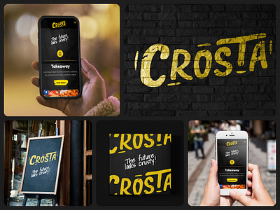 Crosta: Italian Street Food black brand brand design branding dark design example food graphic design italian logo logo design logodesign mobile mock phone restaurant street yellow