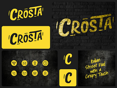 Crosta: Italian Street Food black brand brand design branding dark design example food graphic design italian logo logodesign mobile phone restaurant street yellow