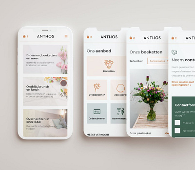 Anthos Bloemen Mobile Design beige branding clean design desktop flowers green laptop light mobile nice plants soft ui web website