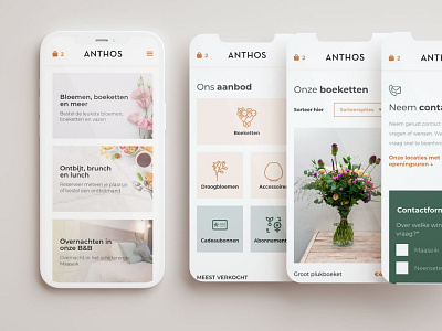 Anthos Bloemen Mobile Design beige branding clean design desktop flowers green laptop light mobile nice plants soft ui web website