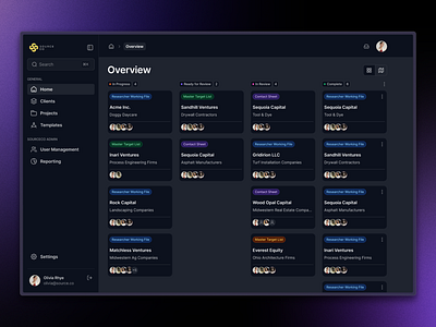 Deal Sourcing Platform dark mode data table deal sourcing figma kanban board project managment saas ui