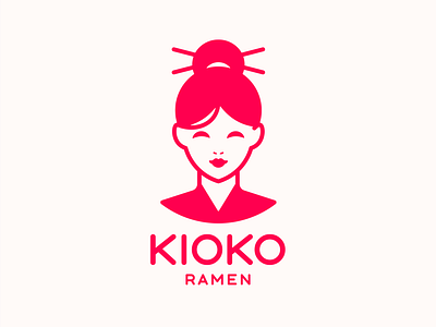 Kioko branding cafe character clean design face girl graphic design illustration japan logo logotype lovely mascotte noodles portrait pretty ramen red vector