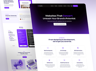 Novality Agency Landing Page agency branding digital agency graphic design landing page logo marketing saas seo ui uiux uiux design web design web development website