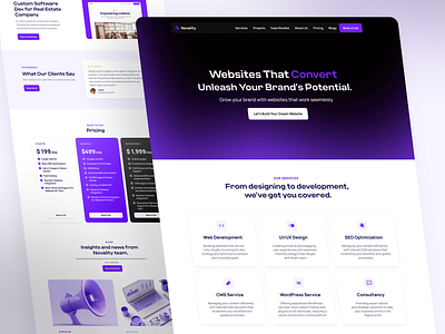 Novality Agency Landing Page agency branding digital agency graphic design landing page logo marketing saas seo ui uiux uiux design web design web development website