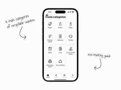 Helper Mobile App | Waste categories guide 2024 app animation app design design ecology ios mobile app mobile app design recycling sorting guide sorting waste ui uxui