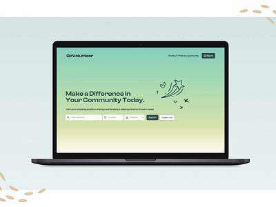 GoVolunteer: Volunteer Platform card energetic footer gradient landing page line drawing style mobile design modern platform platform design search ui user experience user interface ux volunteer volunteer platform web design