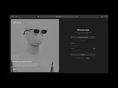 Sign in (dark theme) create account login minimal minimalism modern product design sign in sign up signin signup split ui user interface ux web design