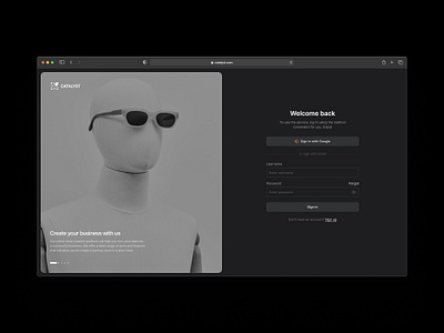 Sign in (dark theme) create account login minimal minimalism modern product design sign in sign up signin signup split ui user interface ux web design