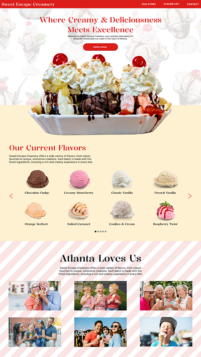 Sweet Escape Creamery ice cream web design