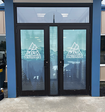 Delta Powersports Fairbanks Door Design alaska design door doors graphic design mountain perforated vinyl