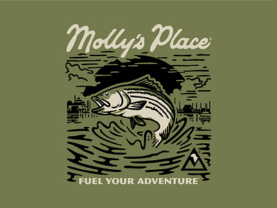 Molly's Place - Striped Bass apparel branding chesapeake bay design fish fishing hand drawn hand lettering handlettering illustration illustrator lettering maryland retro striped bass vintage