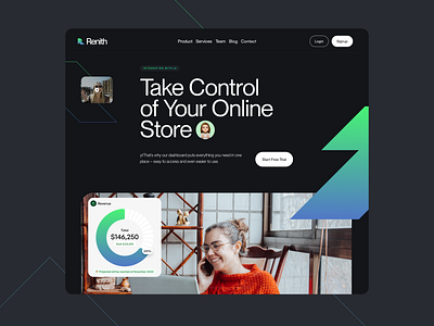 Renith - Online Store Management admin ai dashboard home page landing page management marketplace online store saas ui ui design uiux web design website