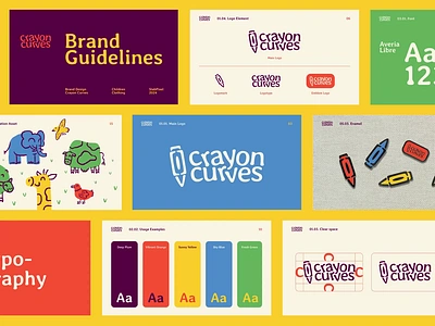 Crayon Curves : Kids Clothing Brand - Brand Guidelines animation brand book brand design brand guideline brand identity branding clothing brand colorful fashion brand fun branding graphic design illustration kids kids fashion logo logo design motion graphics playful visual branding visual identity