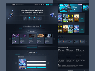 Item & Account Game Marketplace Dark UI dark mode dark ui design gaming item game landing page landing page ui design landing page website marketplace uiux design voucher game web design web ui design website marketplace