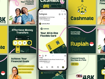 Cashmate - Finance Social Media Branding Exploration branding card clean design feed graphic design grid illustration instagram logo marketing mobile post social media thumbnail typography ui ux website whitespace