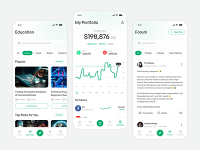 Vortrade - Trading App (Education, Forum, & Portfolio) app branding crypto design education finance finance app forum invesment mobile mobile app stocks trading trading app trending ui ui design ux website