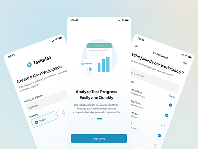 Taskplan - Task Manager App - OnBoarding, Team & Workspa agency app company home mobile app mockup on boarding planing product schedule scheduling task task management team template timeline ui kit uiux working hours workspace