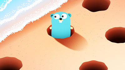 Scaling Apps in Golang beach cloud cnapp go golang gopher gradient grain illustration illustrator isometric security upwind vector wave