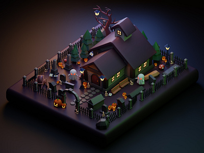 Isometric Halloween House 3d blender3d cute dark ghost graphic design halloween house icons illustration isometric isometric illustration logo magic pumpkin render vector