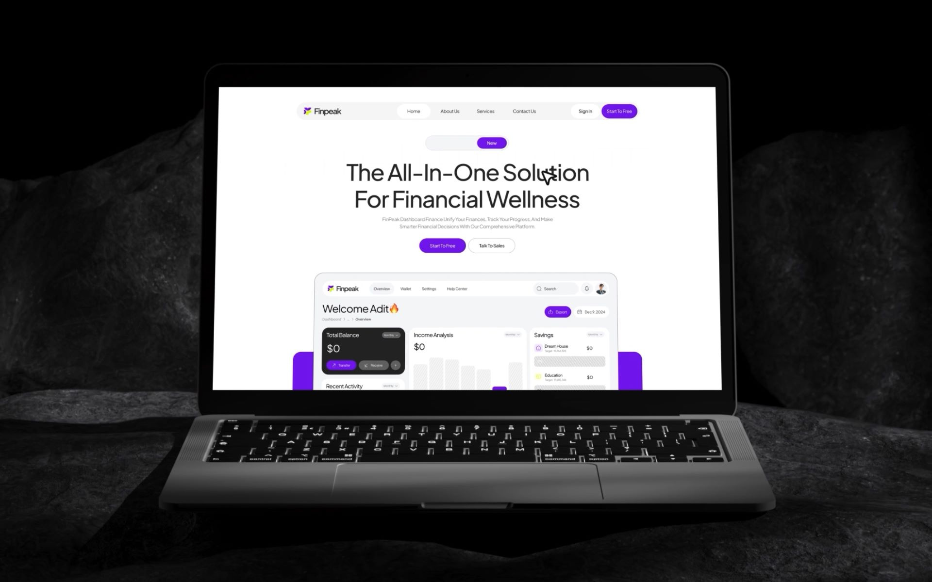 Finpeak - Animation Dashboard Finance 3d animation branding cashflow analytic clean ui dashboard animation finance graphic design income logo minimalist money motion graphics motion web saving money ui webflow website animation