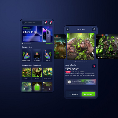 Mobile App for Gamer Design Exploration dark ui mobile gamer mobile design interface mobile purple and green ui mobile ui mobile uiux