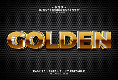 Golden'' 3D Editable PSD Text Effect Style 3d branding easy to edite editable text gold action gold style gold text effect gold text font gold text style golden 3d text effect golden effect golden headline golden text graphic design logo psd text smart object