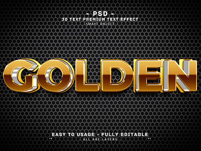 Golden'' 3D Editable PSD Text Effect Style 3d branding easy to edite editable text gold action gold style gold text effect gold text font gold text style golden 3d text effect golden effect golden headline golden text graphic design logo psd text smart object