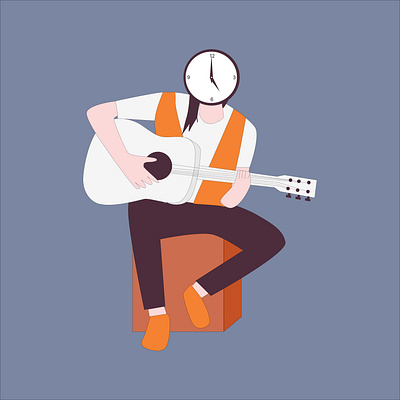 woman sitting playing guitar short hair