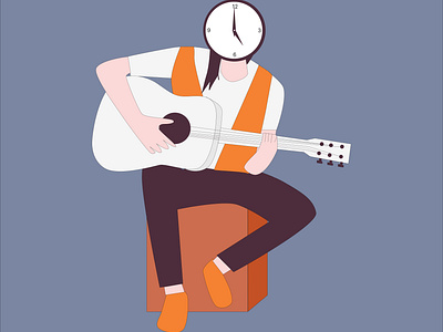 woman sitting playing guitar short hair