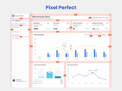 Pixel-Perfect Dashboard Design | Skyline Media application dashboard minimal pixel saas space table view typography ui uiux user interface ux webapp website