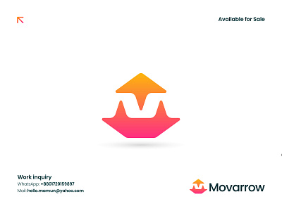 Movarrow - letter M and Arrow modern and creative logo design arrow logo best logo branding business logo consultant logo creative logo design empower growth logo letter m logo letter mark logo logo type m modern logo negative space logo solution logo up