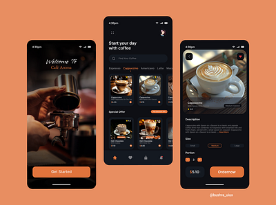 Café Aroma Coffee Shop App appsdesign coffeeshop mobileapps onlineshop ui uidesign ux uxdesign