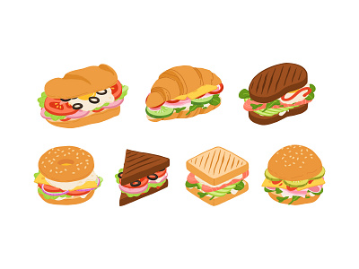 Sandwiches bagel bread burger cartoon concept design fastfood flat food illustration sandwich vector