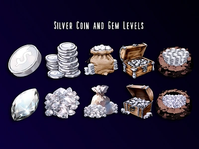 silver coins and gems graphic design illustration