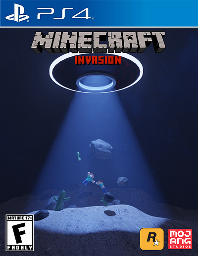 Fake ps4 game cover "Minecraft Invasion" 3d 3d modelling game cover