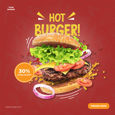 Hot Burger Social Media Post Design