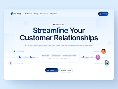 Pipelined - Customer Relationship Management Platform clean cleandesign crmplatform customerrelationshipmanagement design designcommunity dribbbleshots futuristic landing page minimalist modern saas saasdesign saasproduct ui uidesign uiux ux website widget