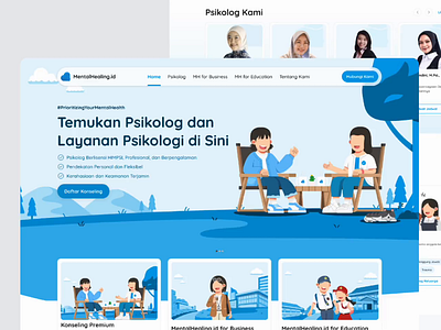 Mental Health Platform | Mentalhealing.id blue illustration landing page mascot mental health microinteraction project psychologist ui ui design ux design