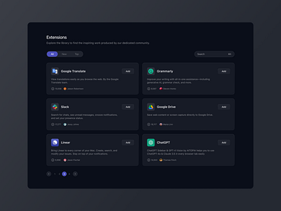 Extension store app cards clean dark mode dashboard ui extension figma figma design figma design system graphic design minimal sass store ui ui ux ux widget