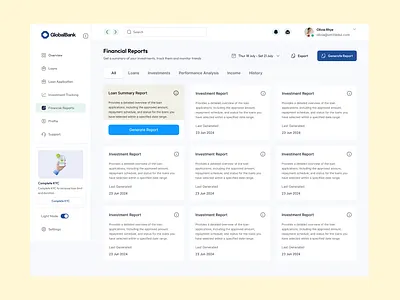 Globus Bank Report Generation Module dashboard design ui uiux ux web design
