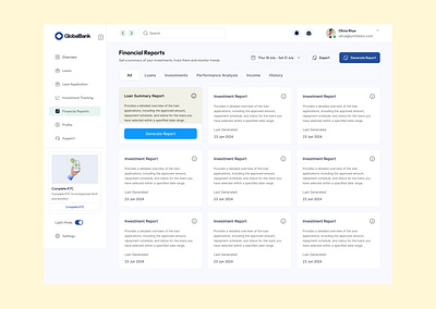 Globus Bank Report Generation Module dashboard design ui uiux ux web design