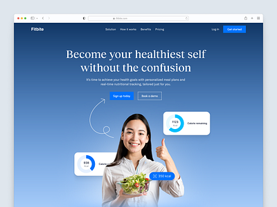 Fitbite - Concept of hero section blue hero section landing page modern nutrition saas ui web web app website