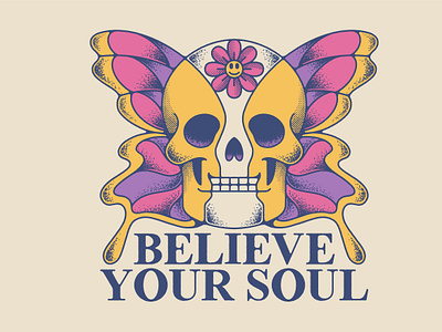 Believer branding graphic design hand drawn illustration logo merch psychedelic skull design t shirt tees design vintage